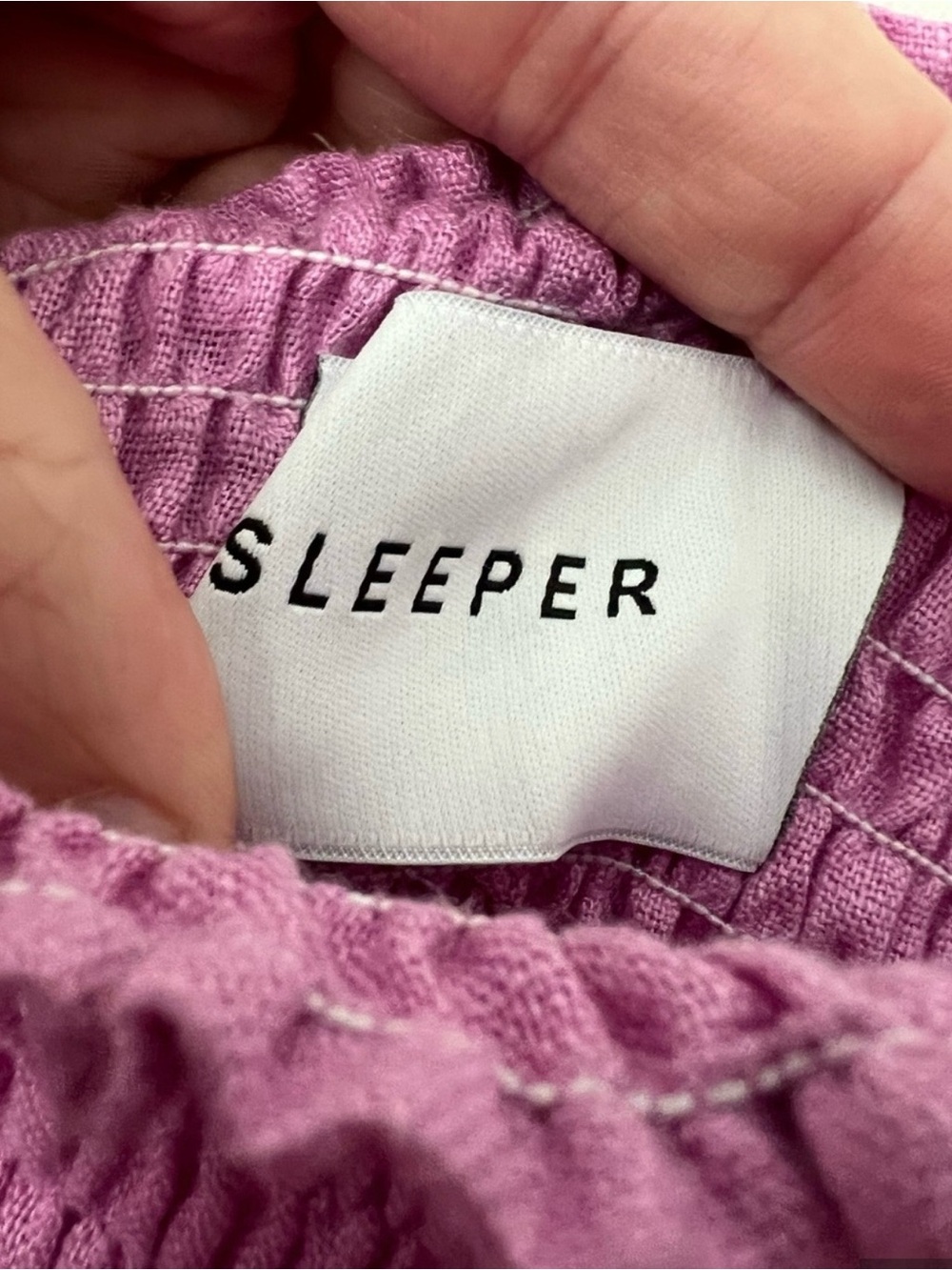 Sleeper Atlanta Smocked Midi Dress Pink Lilac 100% Linen Dress - Picture 2 of 5